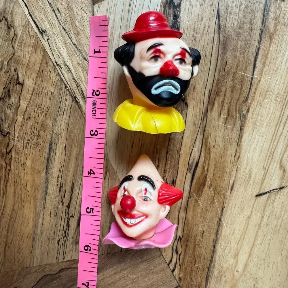 Vintage Plastic Clown Cupcake Picks, Retro Circus Cake Toppers Lot, 1970s 1980s